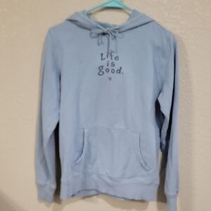 Life Is Good Women's Pale Blue Hooded Sweatshirt with Logo Patch